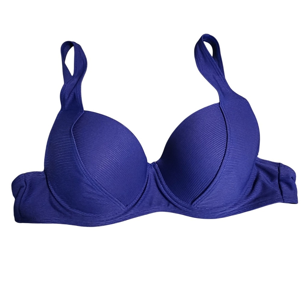 Womens Blue Ribbed Bikini Top Swimsuit Bra Style Bathing‎ Suit 0XL